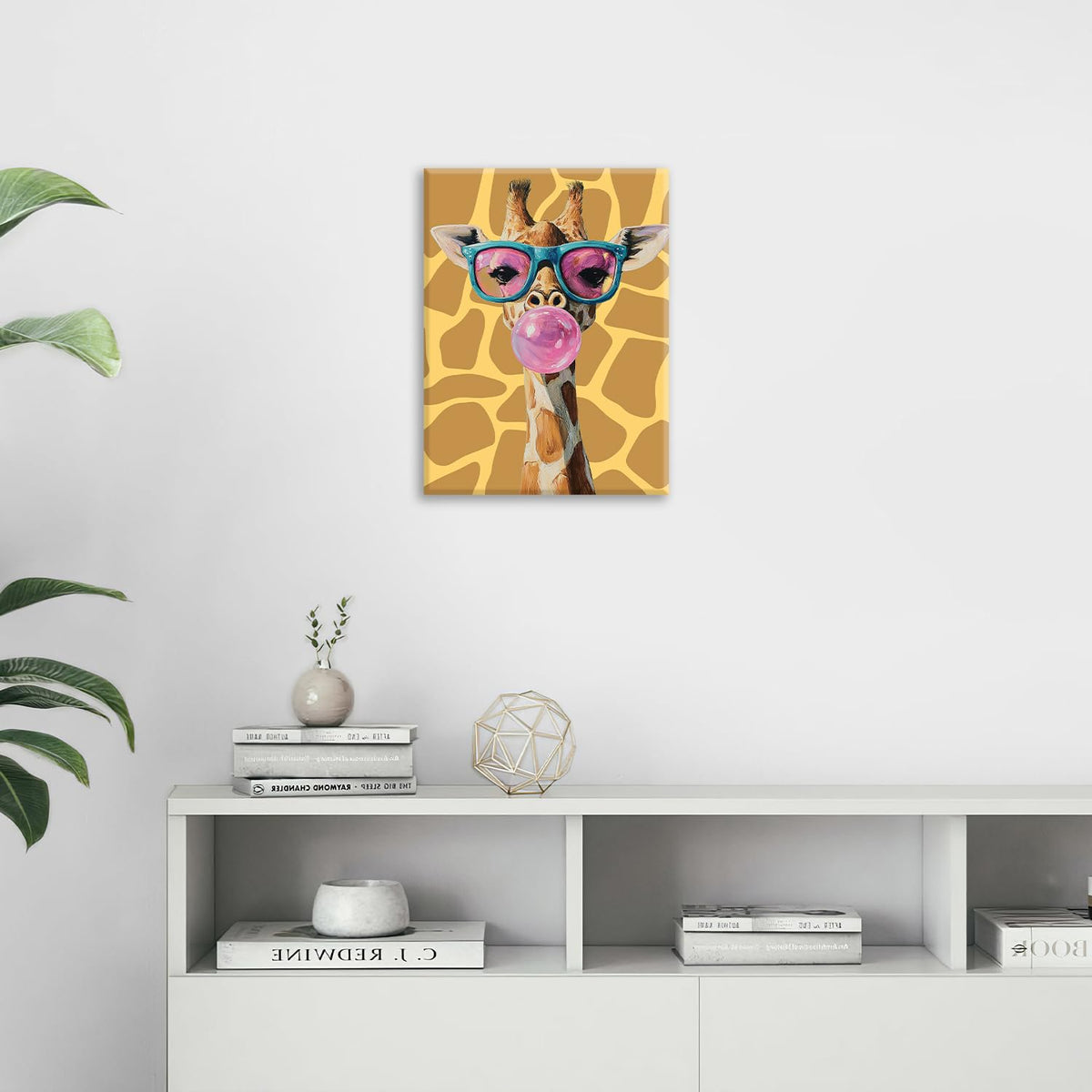 Funny Giraffe Canvas Wall Art Animal Print Painting Framed ArtWork 16"x20" (Funny Giraffe / 20"L x 16"W)