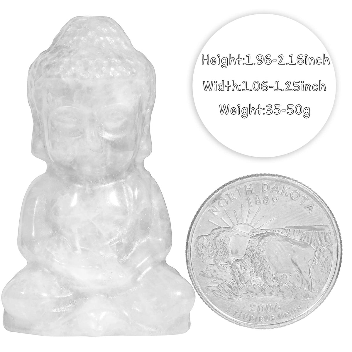 Hand Carved Buddha Statue Crystal Stone Decor for Home Office (White)