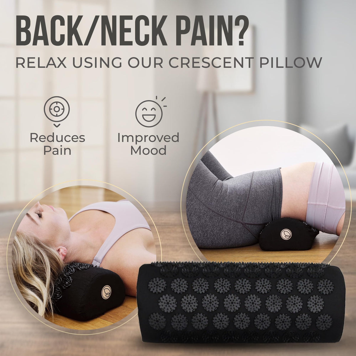 Acupressure Mat and Pillow Set with Mini Pad (Black)