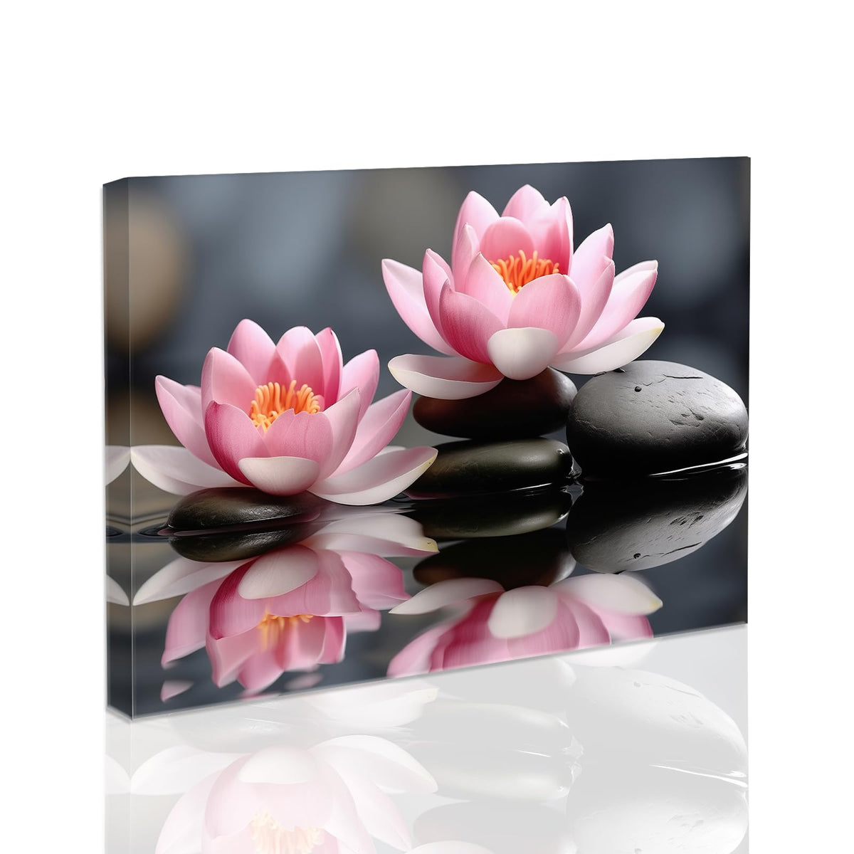 Pink Lotus Flower Picture Zen Flower Wall Art Spa Meditation Canvas Poster Spiritual Yoga Bathroom Print Wall Decor Framed (Pink / 12"L x 18"W)