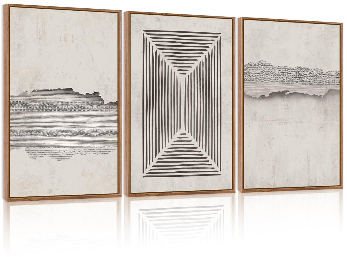 Abstract Modern Framed Canvas Wall Art Set (Abstract Line / 16"L x 24"W)