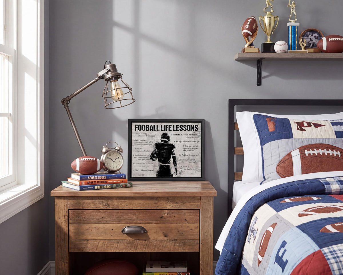 Black Framed Football Life Lessons Canvas Wall Art 12x16in (Inspirational football / 16"L x 12"W)