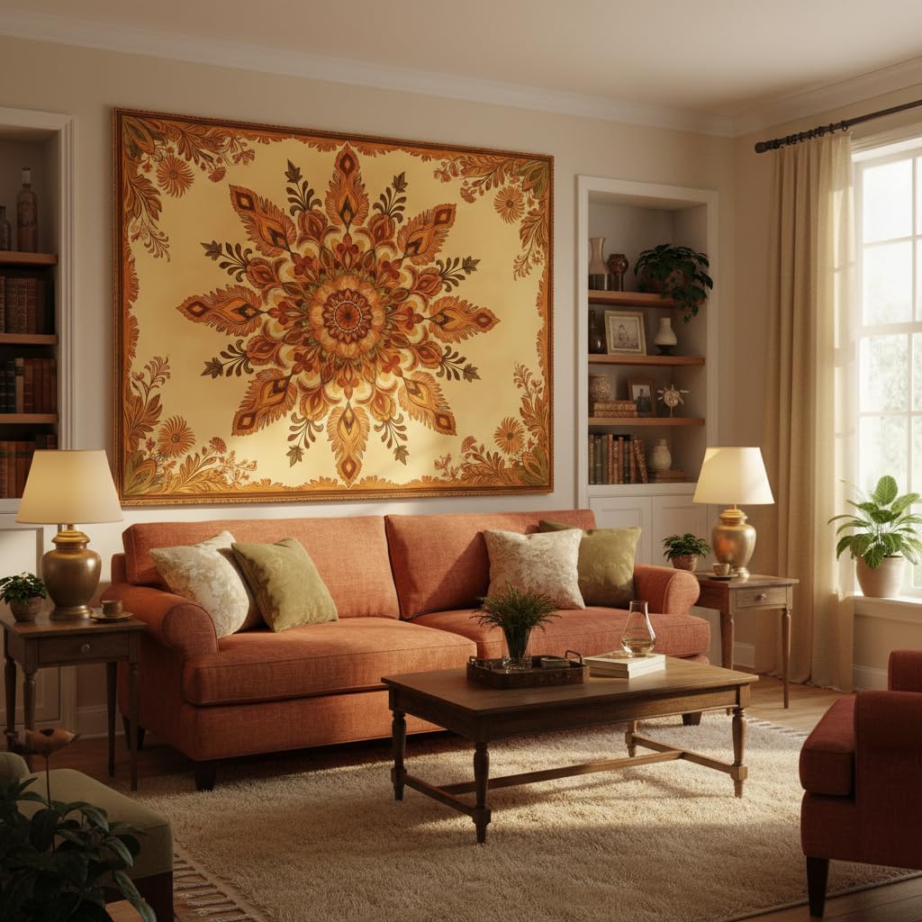 Boho Mandala Floral Tapestry Wall Hanging Bohemian Orange Yellow Flower Tapestry Aesthetic Vintage Sunflower Indian Cute Small Tapestries for Bedroom Living Room Dorm Decor 60 x 44 Inch (Bohemian / Orange Yellow / 60"L x 44"W)