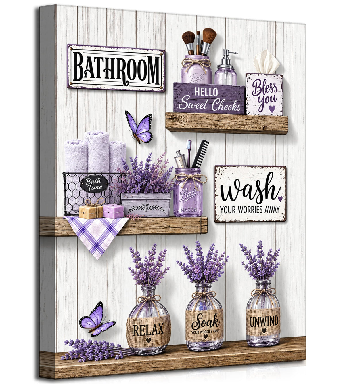 Purple Bathroom Canvas Wall Art 16x24Inches (Purple Canvas / 24"L x 16"W)