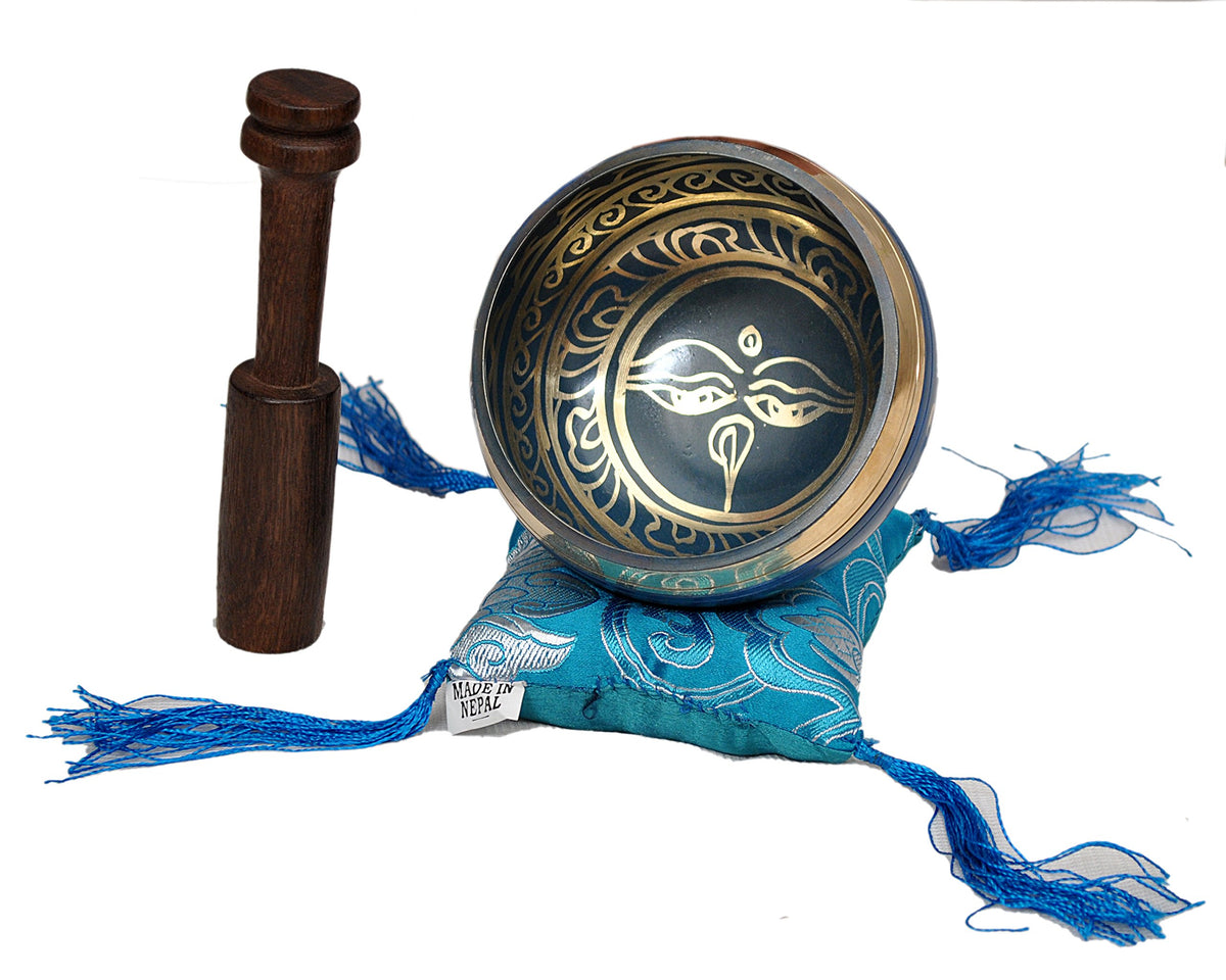 Tibetan Singing Bowl Set By Dharma Store (Blue)