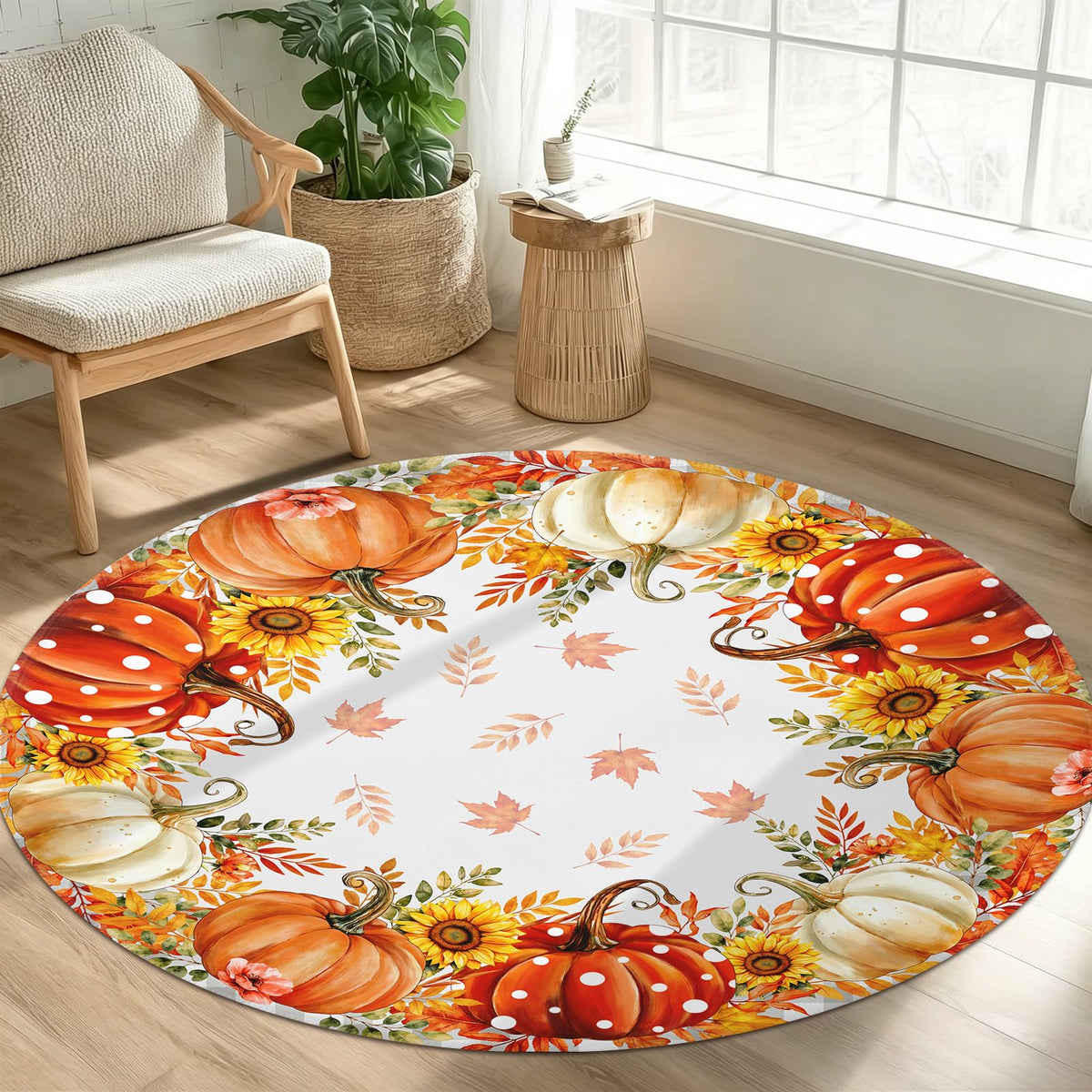 Fall Round Area Rug 4ft (Autumn-maple Leaf / 4' (Round))