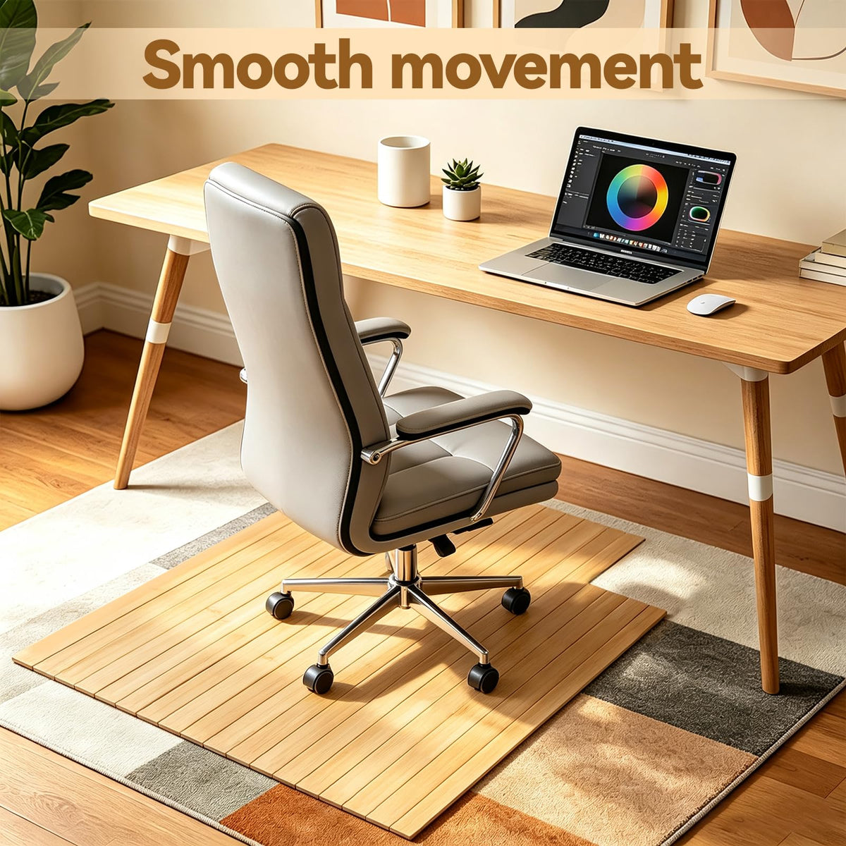 36" x 48" Office Bamboo Chairmat for Carpet Floor (Wood)