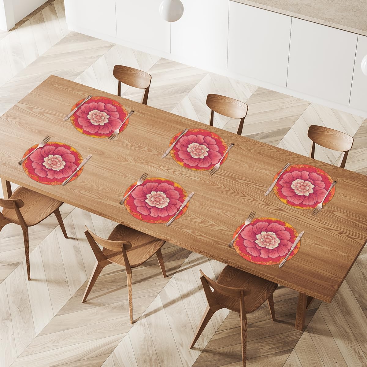 Flower Woven Placemats Round Placemats Set of 4 Festival Party (A 018 / 4 pieces)