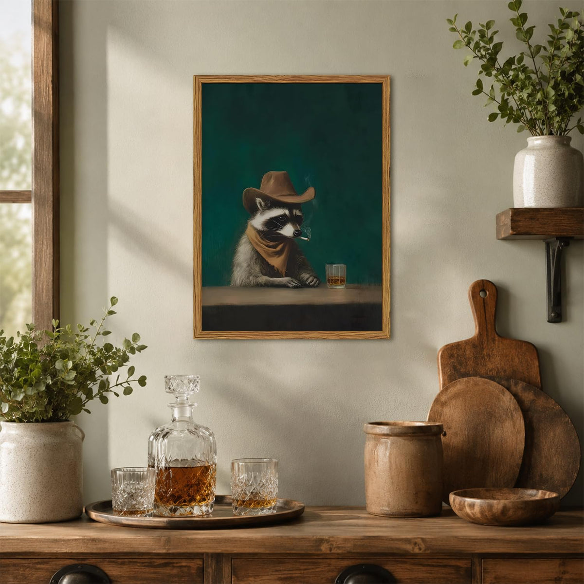 Framed Funny Raccoon Wall Art (Moody Raccoon / 16"L x 12"W)