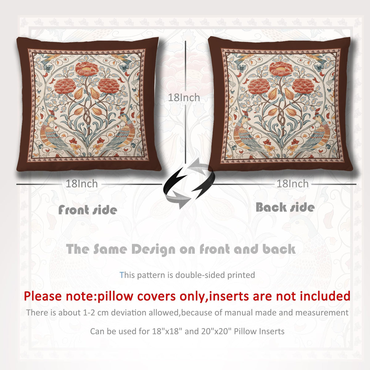 William Morris Style Pillow Cover 18x18 (White-classical-03)