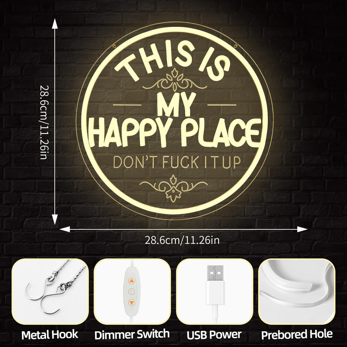 This is My Happy Place don't F it up Neon Sign Dimmable Funny Farmhouse Led Sign This Is My Happy Place Sign Humorous Neon Lights for Home Garden Bar Wall Decor (HappyPlace)