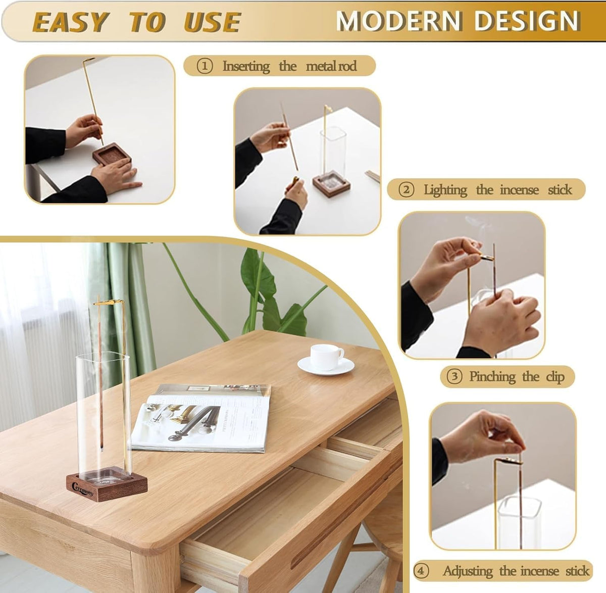 Incense Holder (Wooden Square / One Glass)