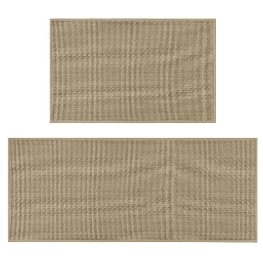 Washable Non Slip Kitchen Rugs and Mats Set of 2 (20" x 32" /20" x 48" / Linen)
