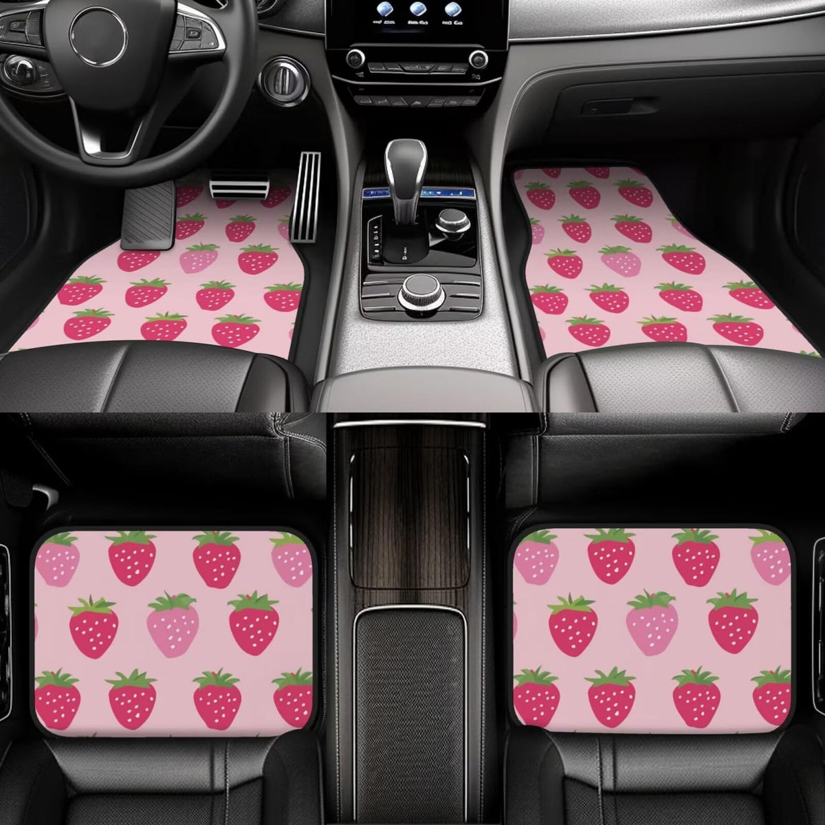 Car Floor Mats Set of 4 Red Strawberry Universal for Car SUV Truck Van Non (Red Strawberry)