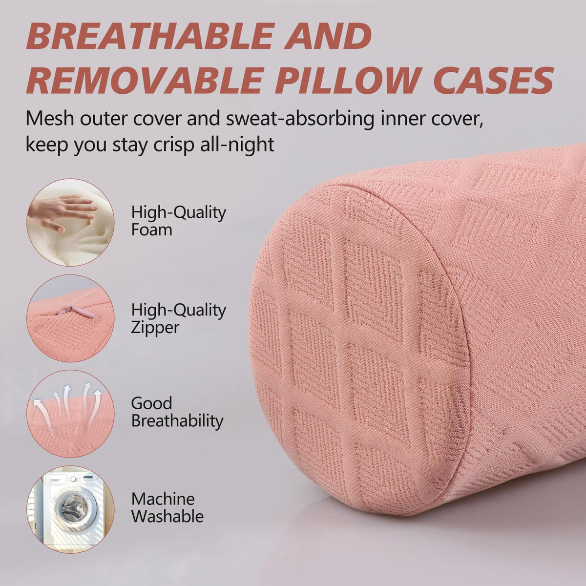 Cervical Roll Pillow (Pink / Medium - 3.9" H)