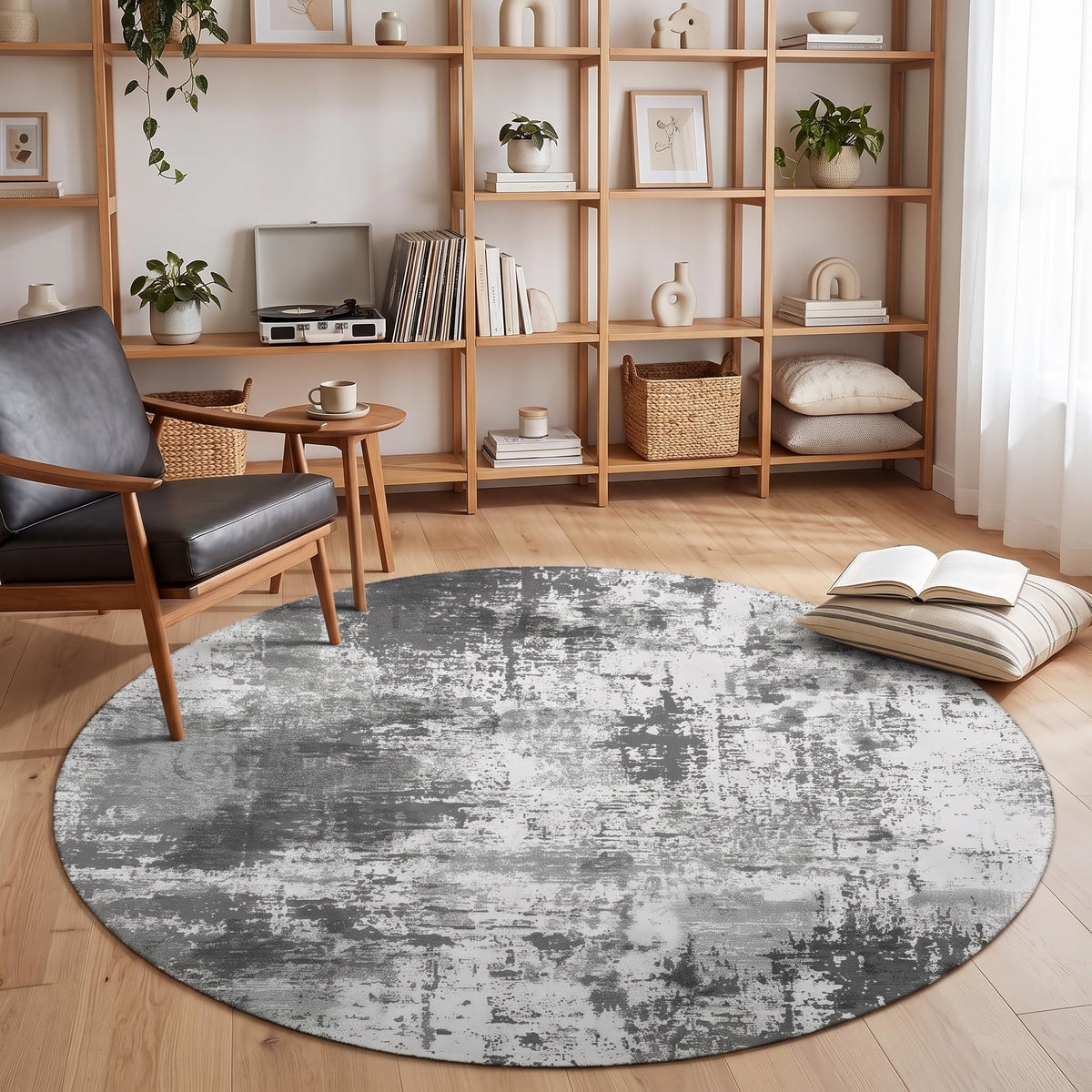 Black Grey Round Area Rug 4ft (Daily-black Grey / 4' (Round))