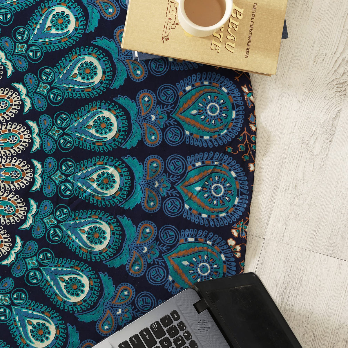 Round Tapestry Wall Hanging Ombre Hippie Mandala Bohemian Hippy Intricate Indian Tapestries Tablecloth 50 Inches (Neavy Blue / 50"L x 50"W)