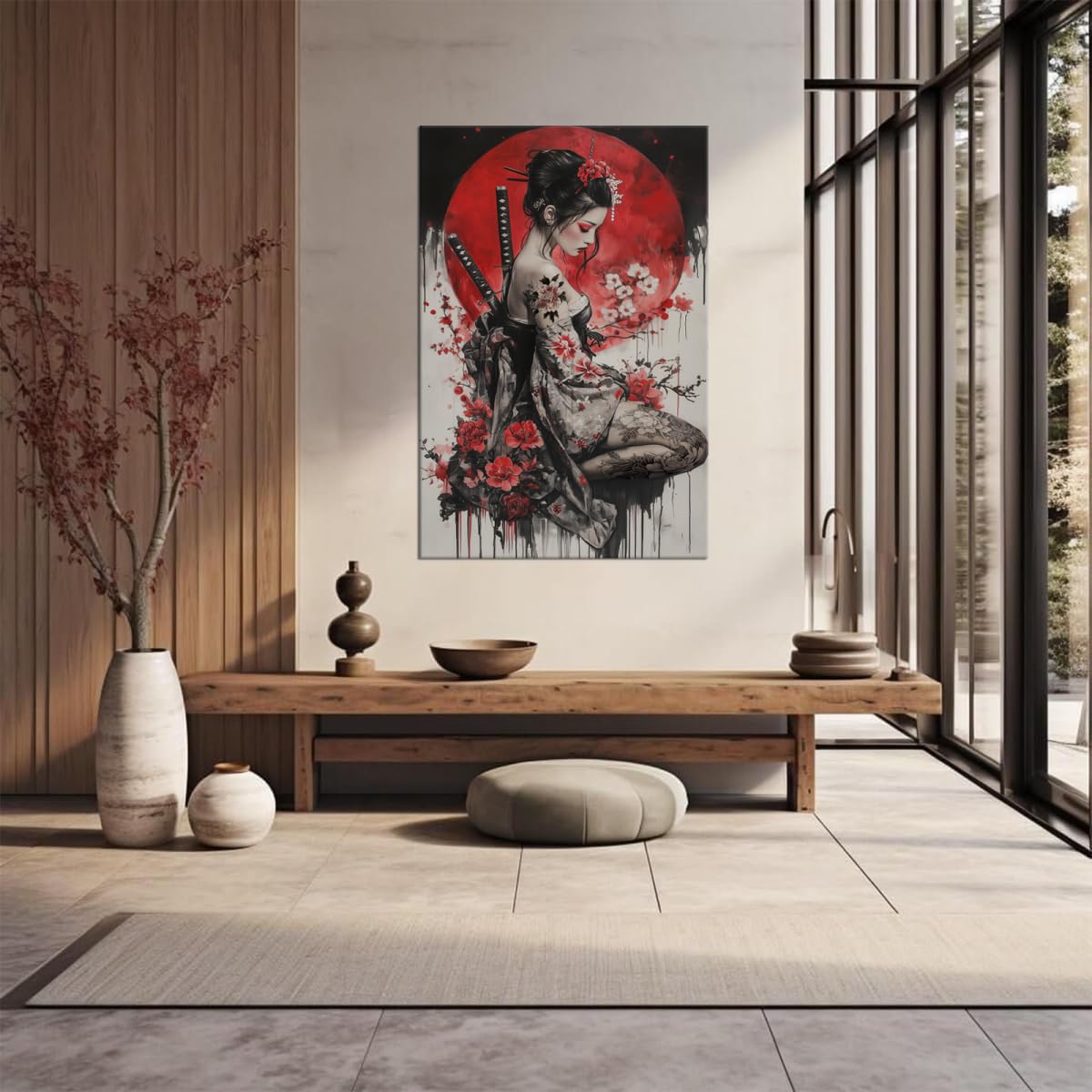 Japanese Geisha Samurai Canvas Wall Art (28"L x 44"W / Samurai1)