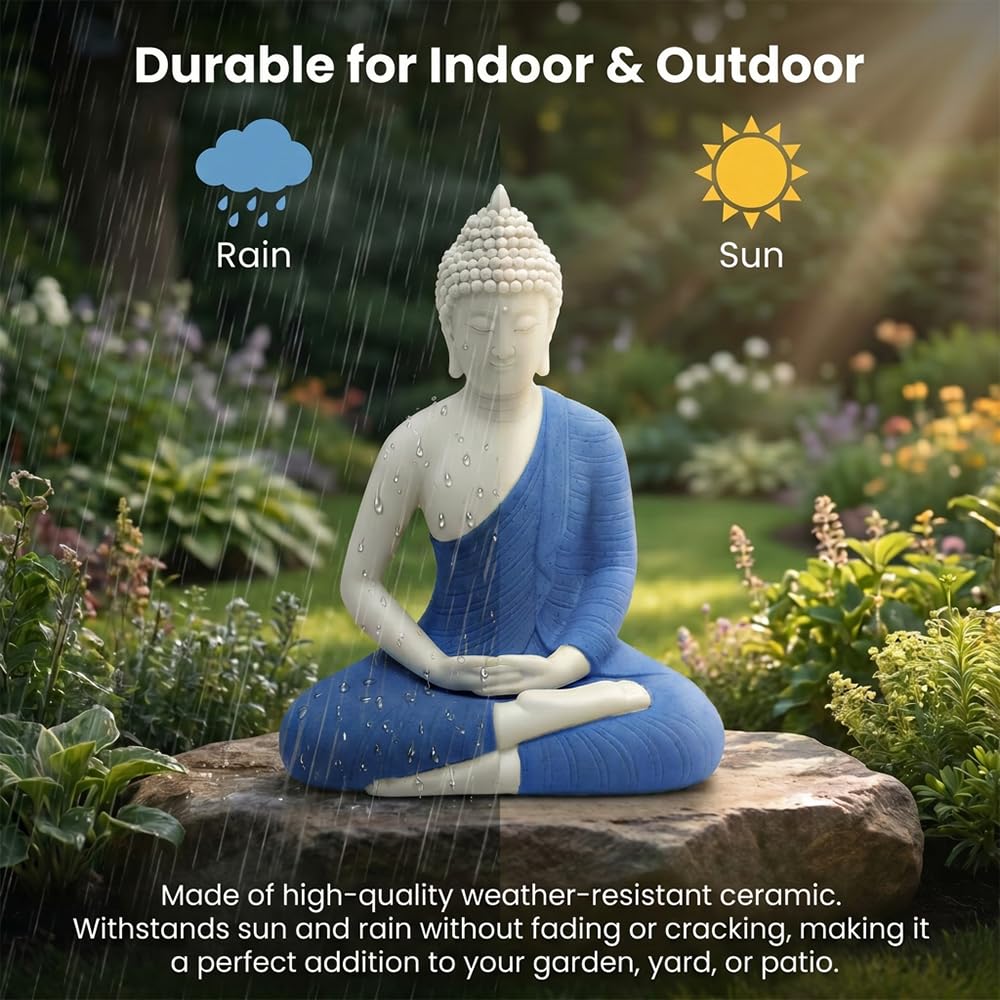 8.6" Shakyamuni Buddha Statue Blue Ceramic Zen Decor (Blue / 8.6INCH)