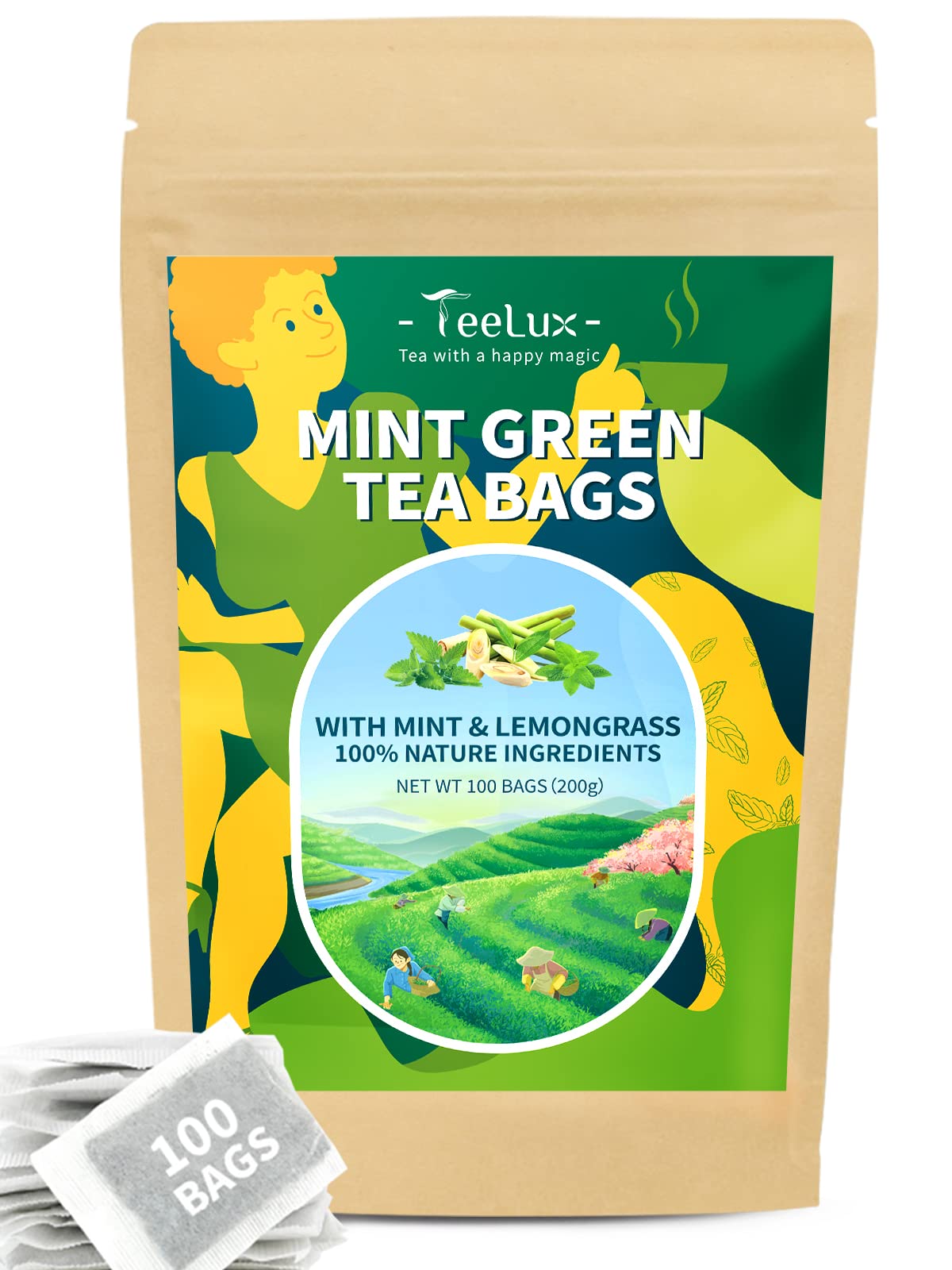 Mint Green Tea Bags (100 Count (Pack of 1))
