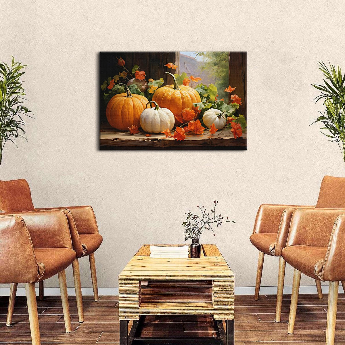 Pumpkin Canvas Wall Art Fall Pictures Maple Leaf Autumn Thanksgiving Wall Decor Rustic Halloween Themed Wall Framed Prints Modern Artwork for Living Room Kitchen Bedroom Dinner Home Decorations 24x36” (36"L x 24"W / pumpkin)