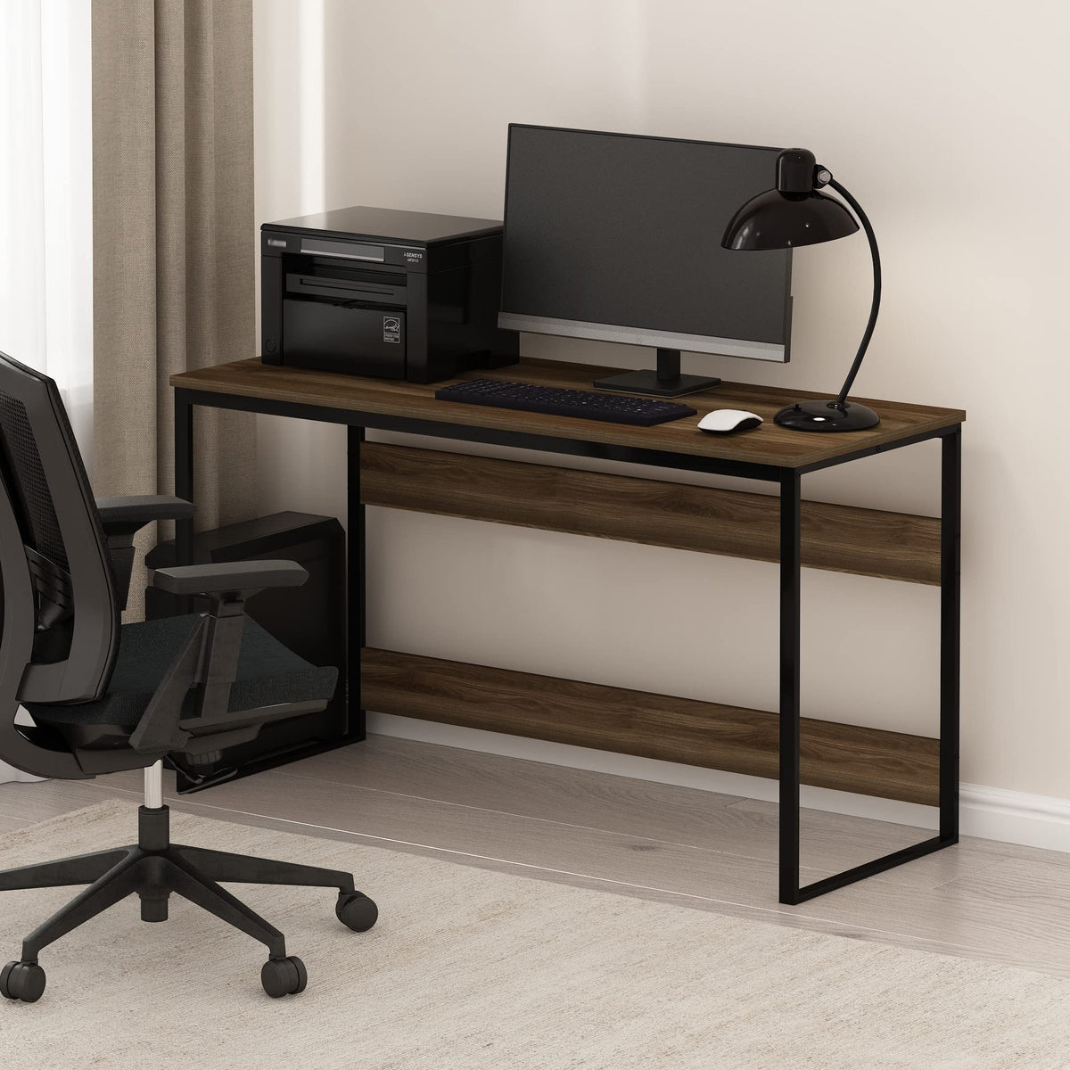 Moretti Desk 52 Wide Metal Frame Gaming Desk (Brown Walnut / 52 inches)