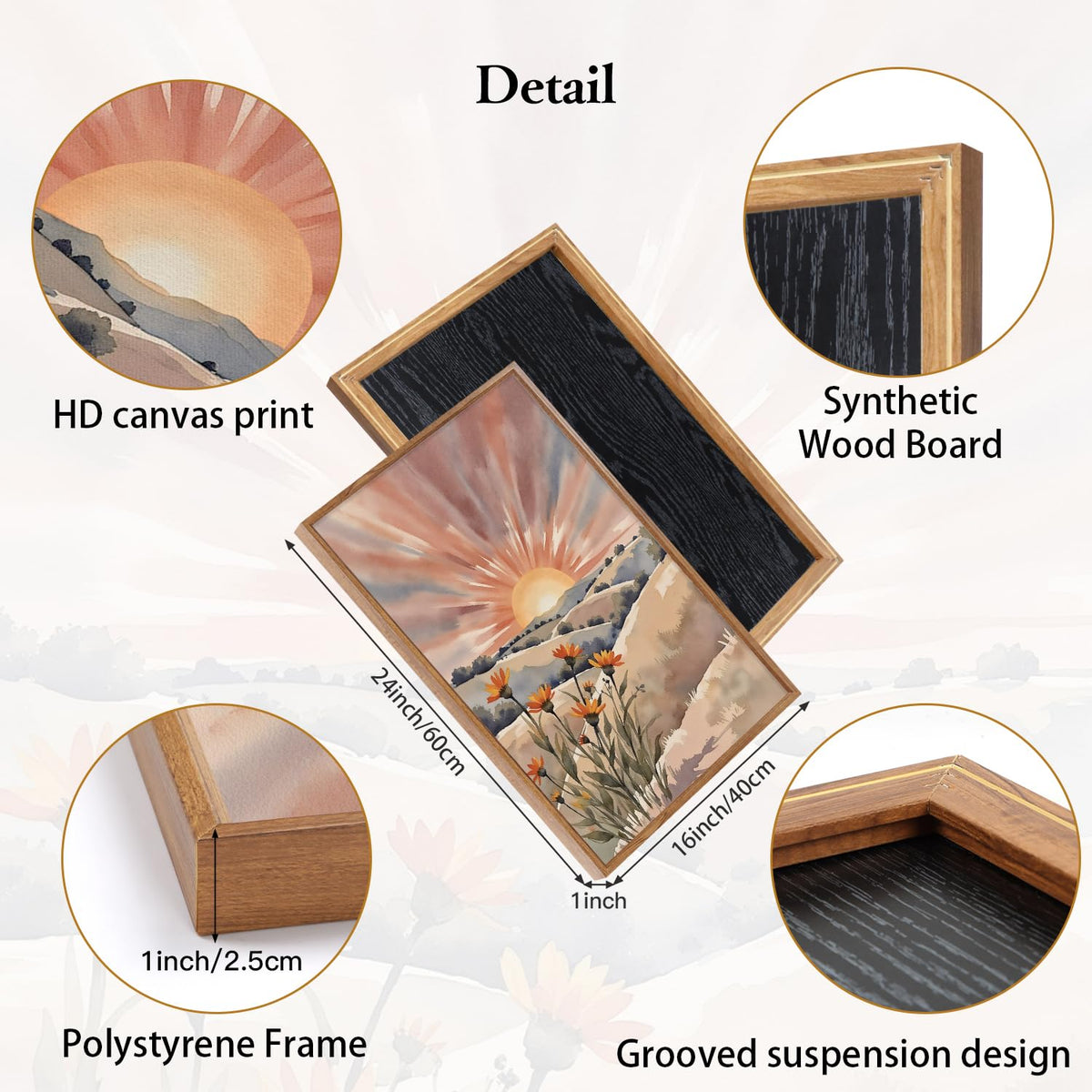 Boho Sun Canvas Wall Art Set (Watercolor / 16"L x 24"W)