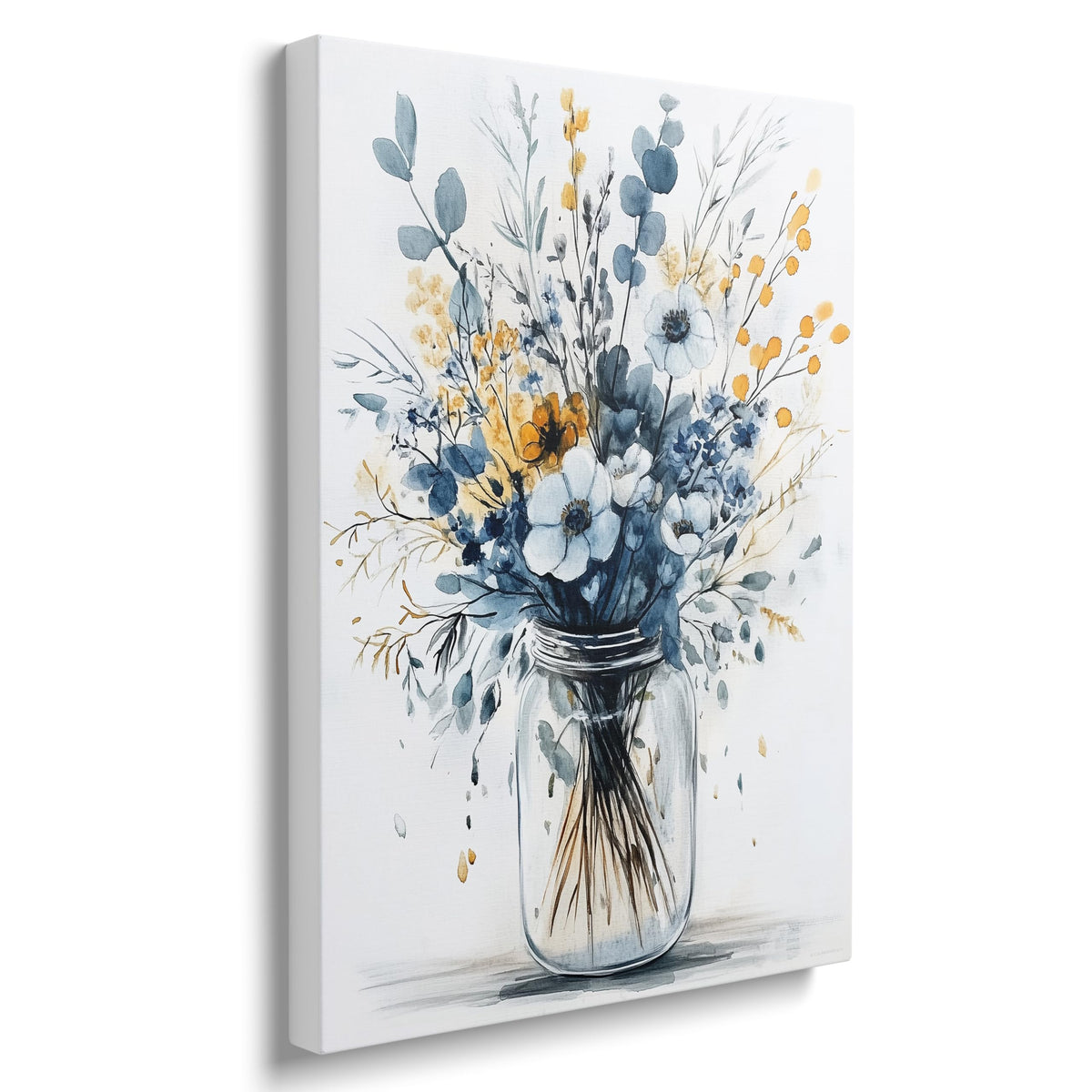 Framed Navy Blue Prints Vintage Daisy Floral Picture Wall Decor Gift Modern Poster Retro Simple Rustic Flower Canvas Wall Art Wildflower Painting for Living Room Bathroom Artwork (Floral / 24"L x 16"W)