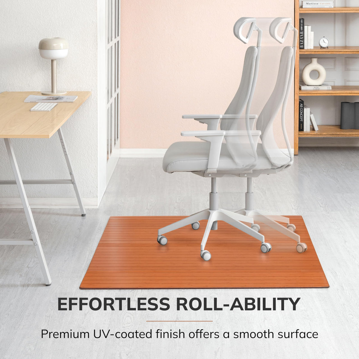 52" x 48" Bamboo Office Chair Mat for Carpet & Hardwood Floor (Walnut / 52" x 48" / Without Lip)