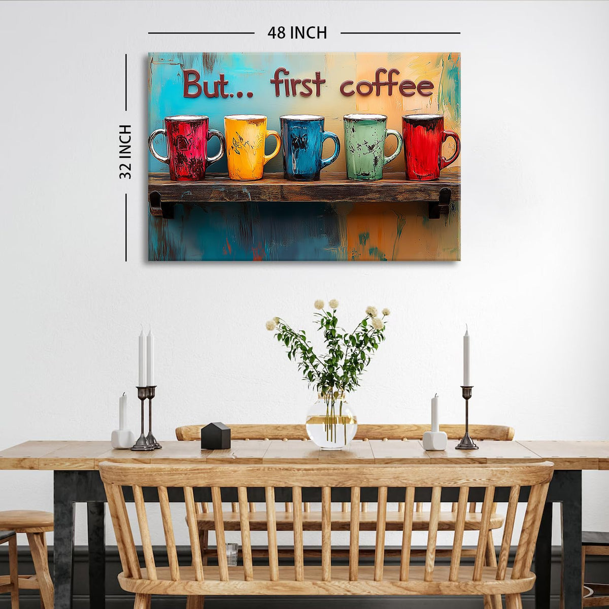 Colorful Wall Art But First Coffee Sign Mug Picture Kitchen Wall Decor for Ding Room Decoration Abstract Family Bar Painting Prints 32x48” Coffee Station Decor Watercolor Cafe Cup Poster Artwork (48"L x 32"W / BFCOFEE)