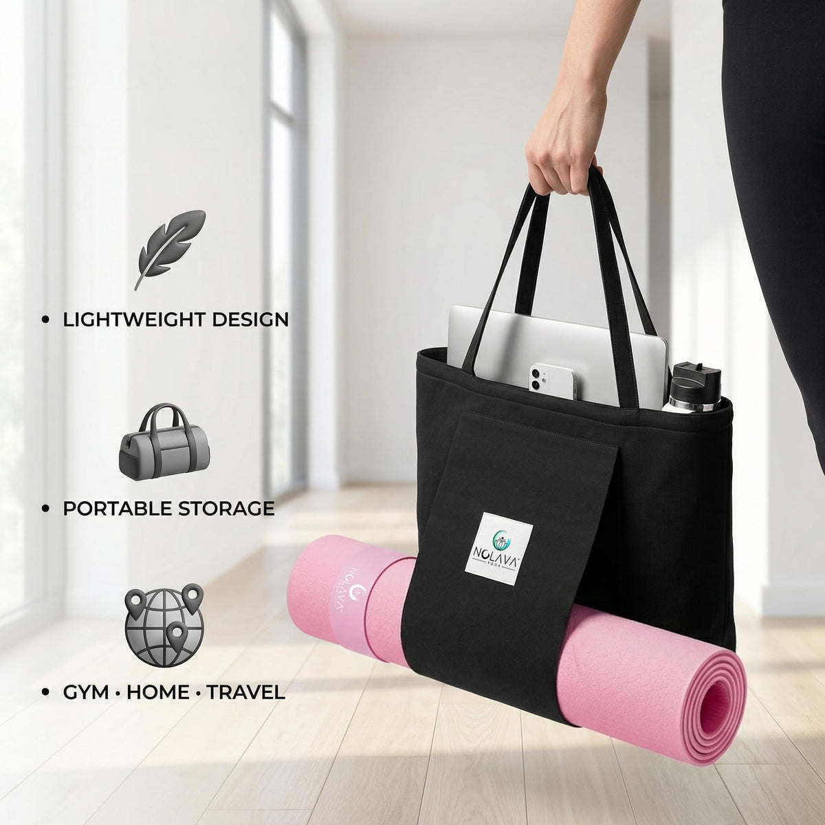 Pink Yoga Mat with Carry Bag (Pink / 3-Piece Set)