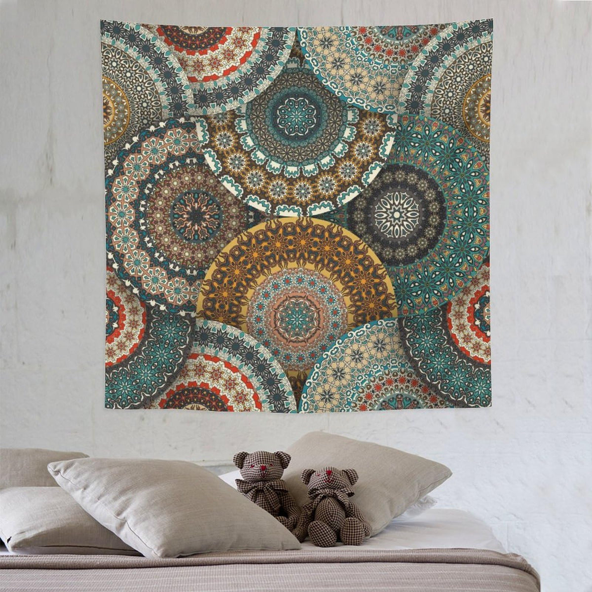 Bohemian Tapestry Wall Hanging Colorful Vintage Floral Mandala Flower Aztec Boho Tapestries Home Decor for Living Room Bedroom Apartment Farmhouse Dorm 60"x60" (60"L x 60"W / Mandala-17)