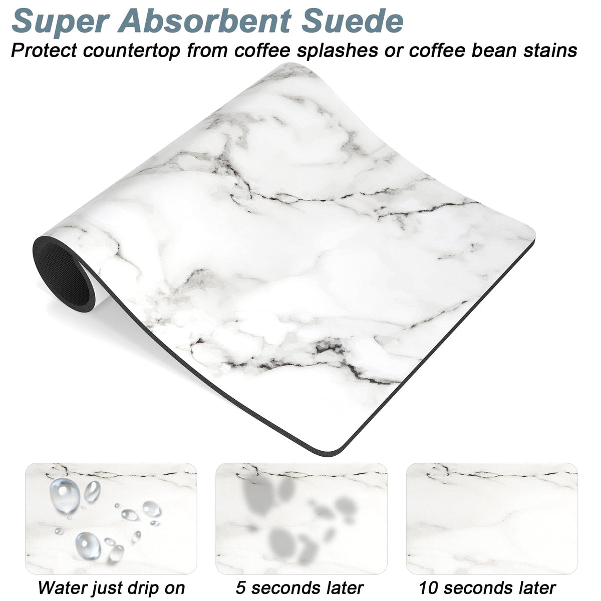Coffee Mat 12" x 19" Cute Marble Style Coffee Bar Mats for Espresso Machine Station Accessories and Organizer (White Marble / 12" x 19")