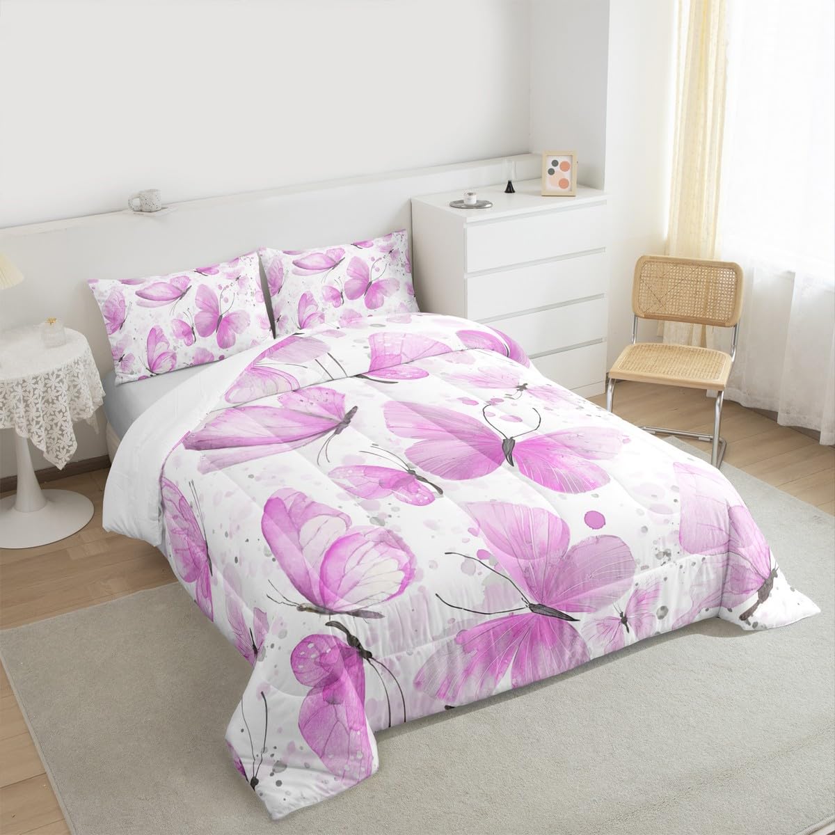 Girls Butterfly Comforter Set Toddler 3 Pcs for Kids Boys Girls (Multi 813 / Toddler)