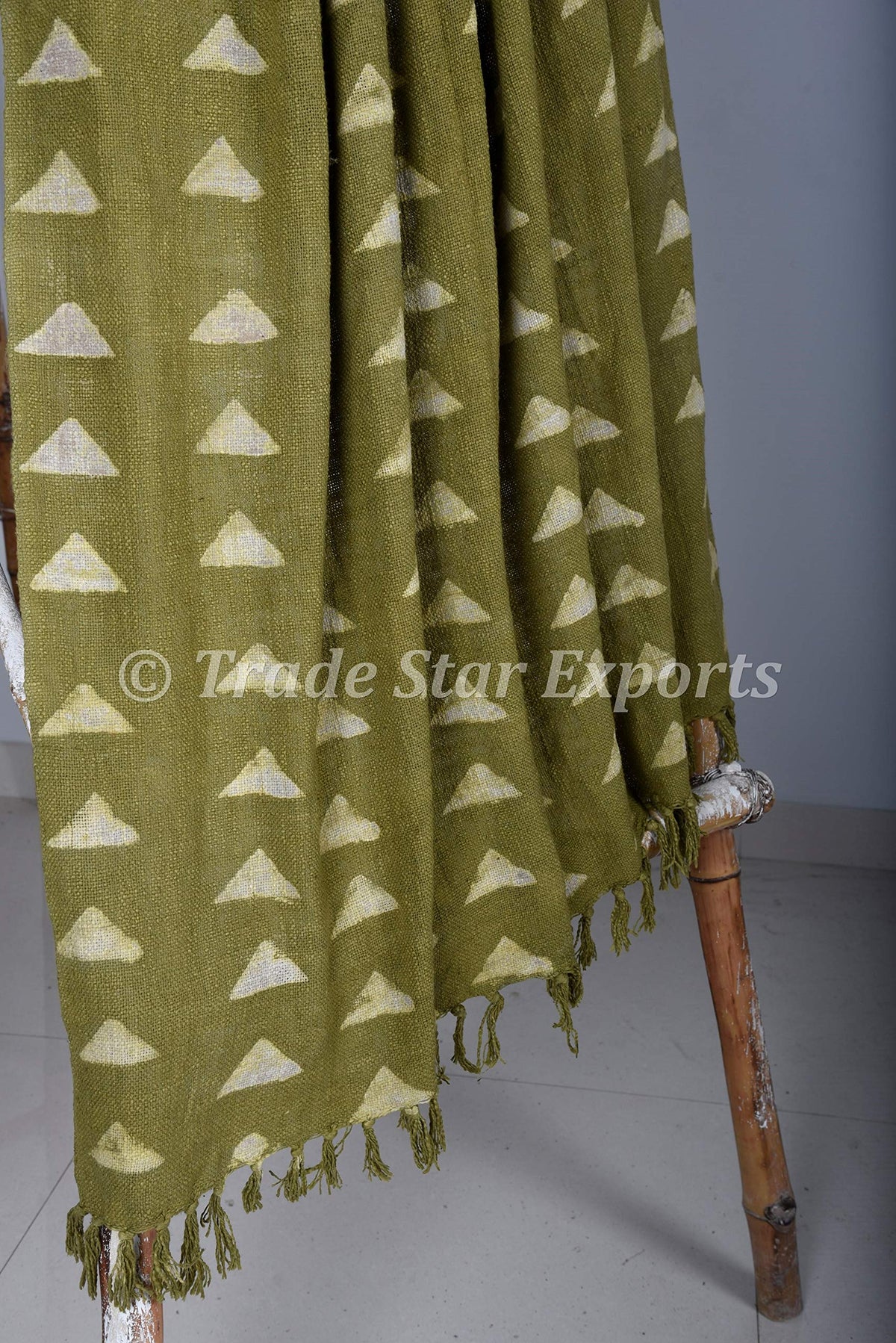 Mud Cloth Print Throws Handloomed Housewarming Wedding Gifts Block Print Blanket 100% Cotton Soft Tassel Blanket for Home Rustic Wall Decor (Green / Maple (120 x 170 Cms))