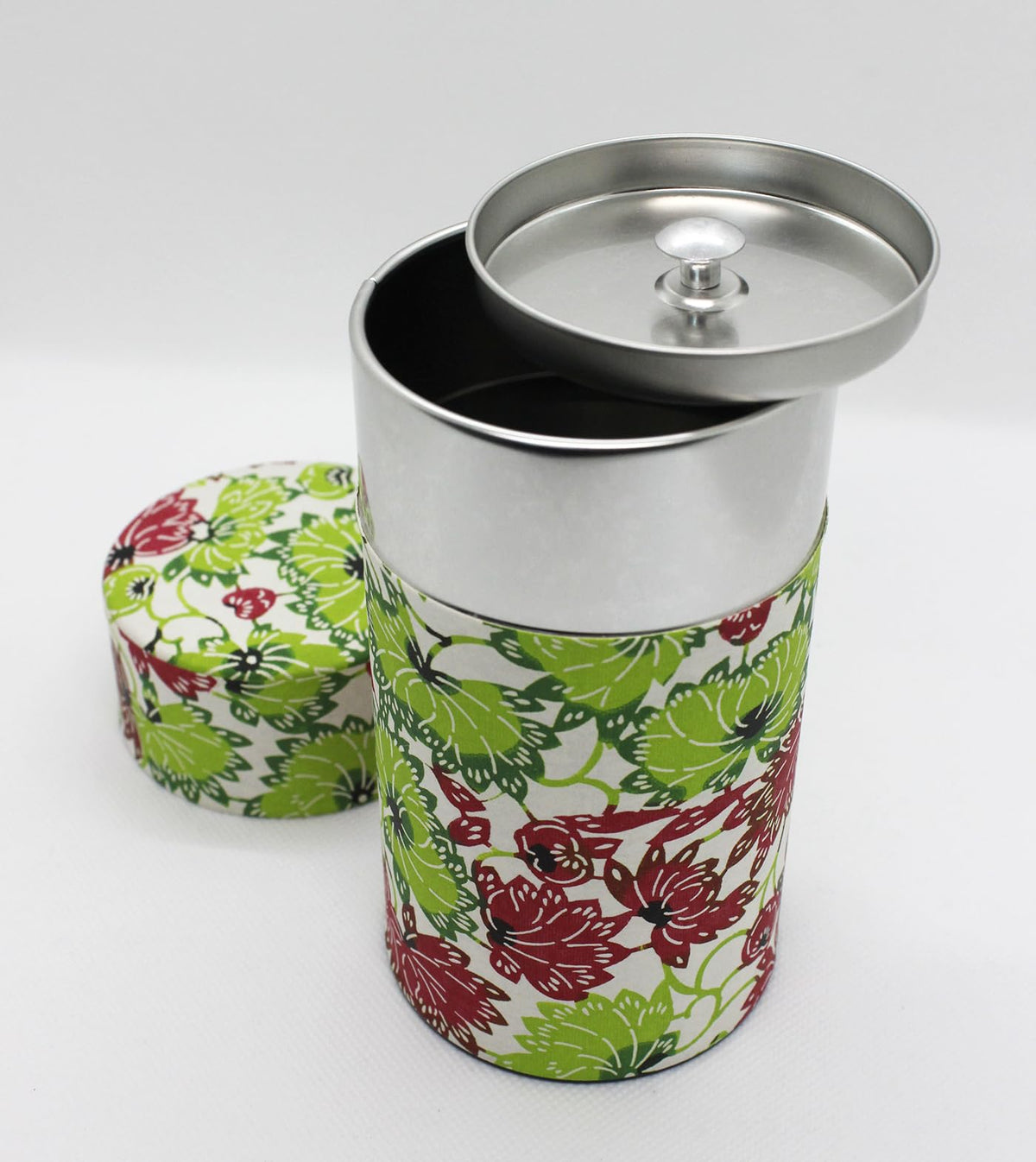 Japanese Pokkan Matcha Coffee Spice Tea Tin Canister Washi Paper Storage with Lid 7.05 oz Capacity (Natsuhana)