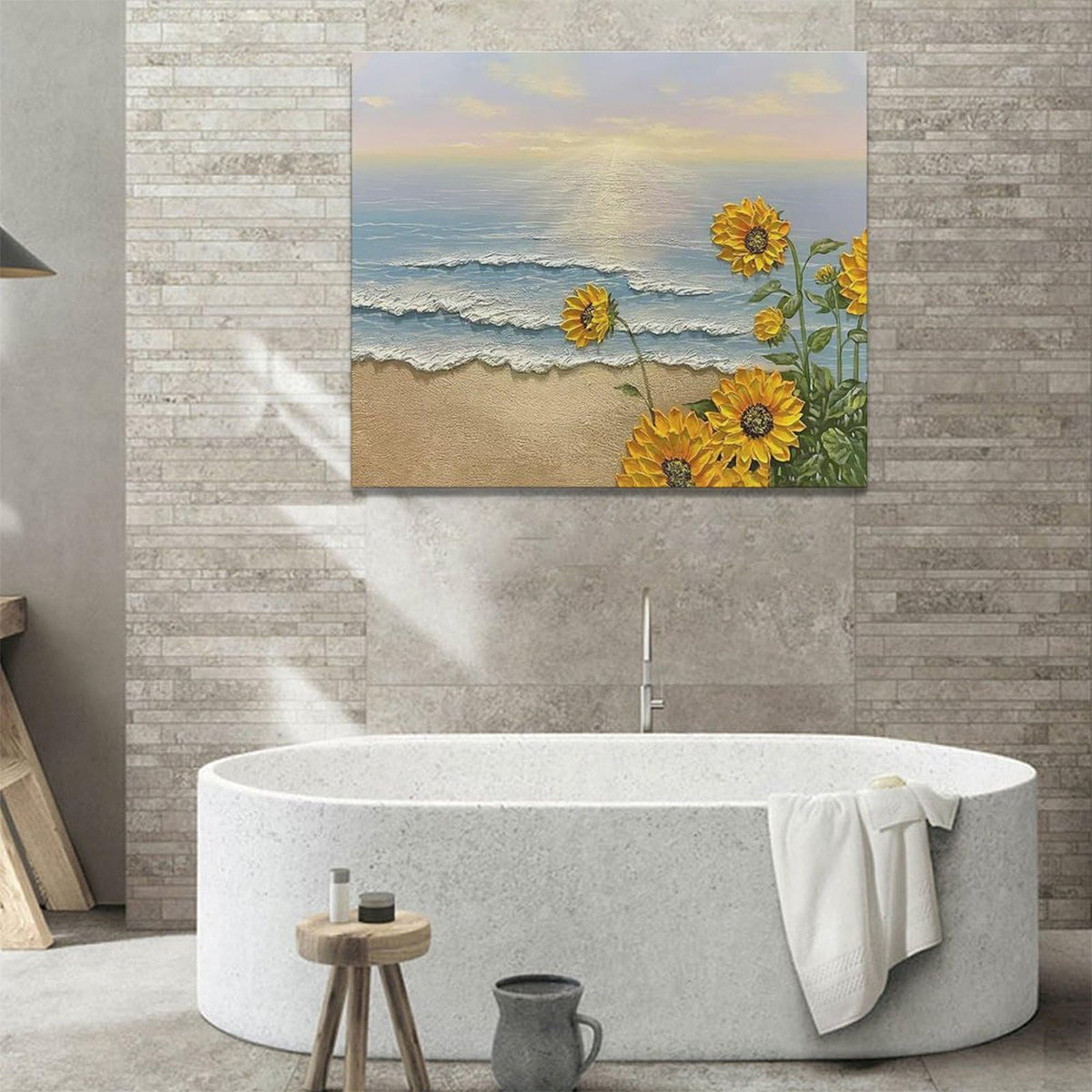 Sunflower Beach Decor Wall Art Coastal Ocean Waves Pictures Sunset Seascape Canvas Painting Nature Home Modern Artwork Decorations Framed for Bathroom Living Room Bedroom Office 24 x 20 inch (24L" x 20W" / Sunflower Beach)