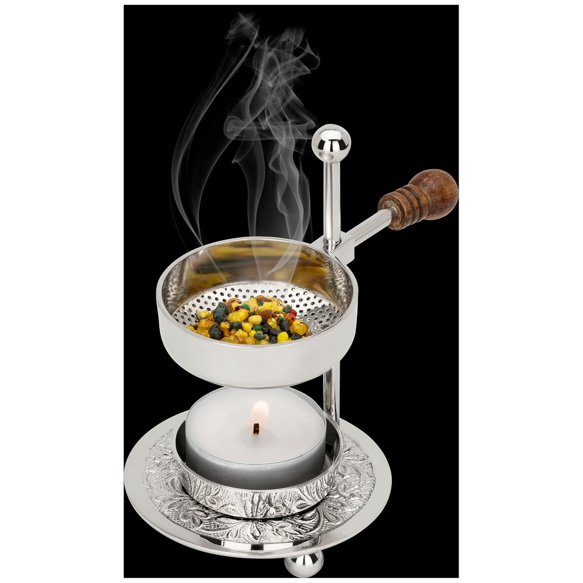 Adjustable Resin Incense Burner (Silver Wooden Handle)