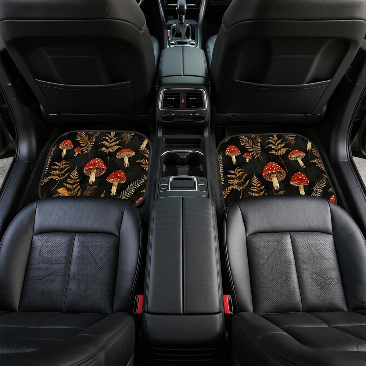 Mushroom Car Floor Mats Set of 4 Fern Dark Vintage Gothic Watercolor Carpet Front Rear Carpets Mat Non (26.8"L x 17.3"W x 0.4"Th / Mushroom)