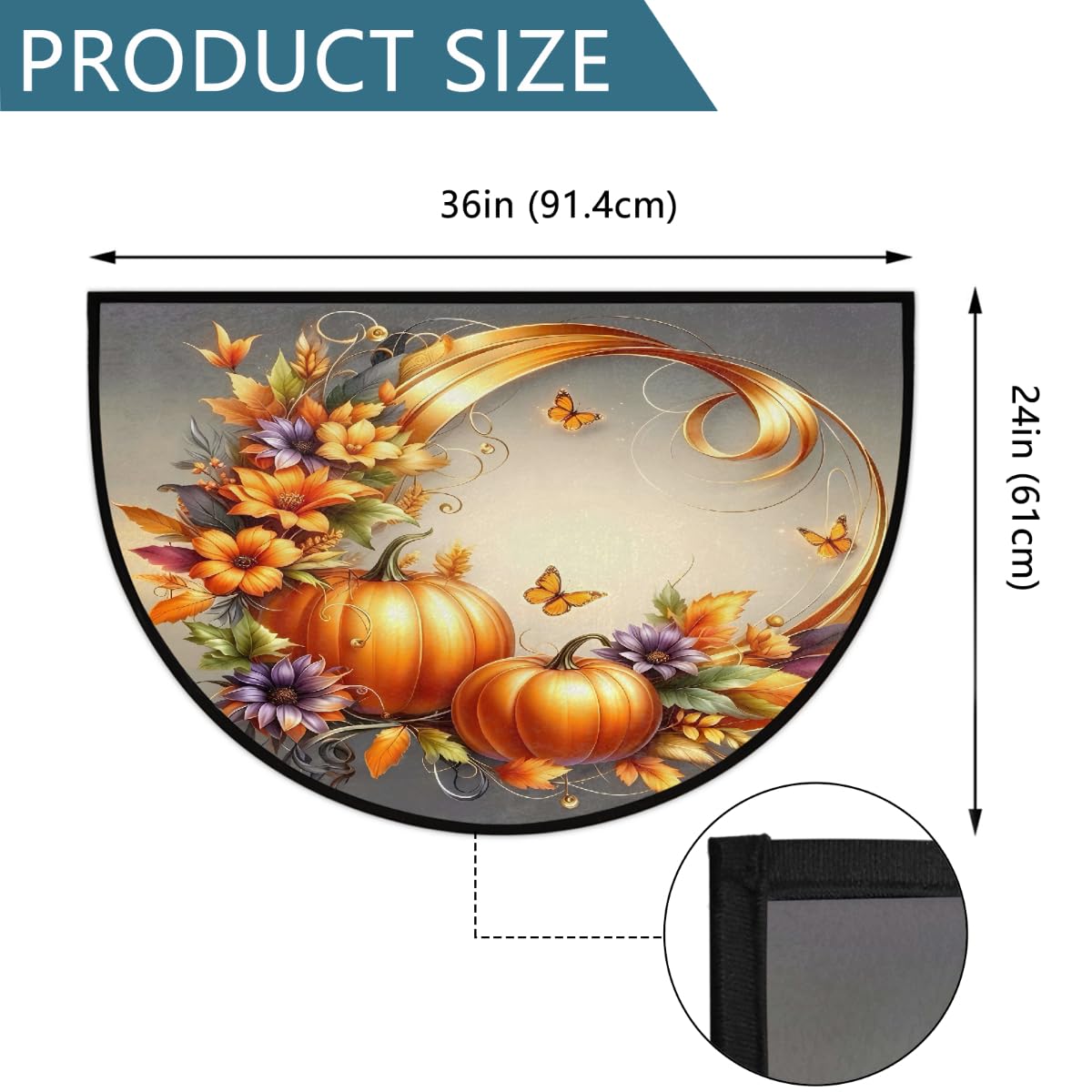 Pumpkin Half Round Door Mat Semi Moon Rug Fireplace Carpet Area Rugs (B:color:20)