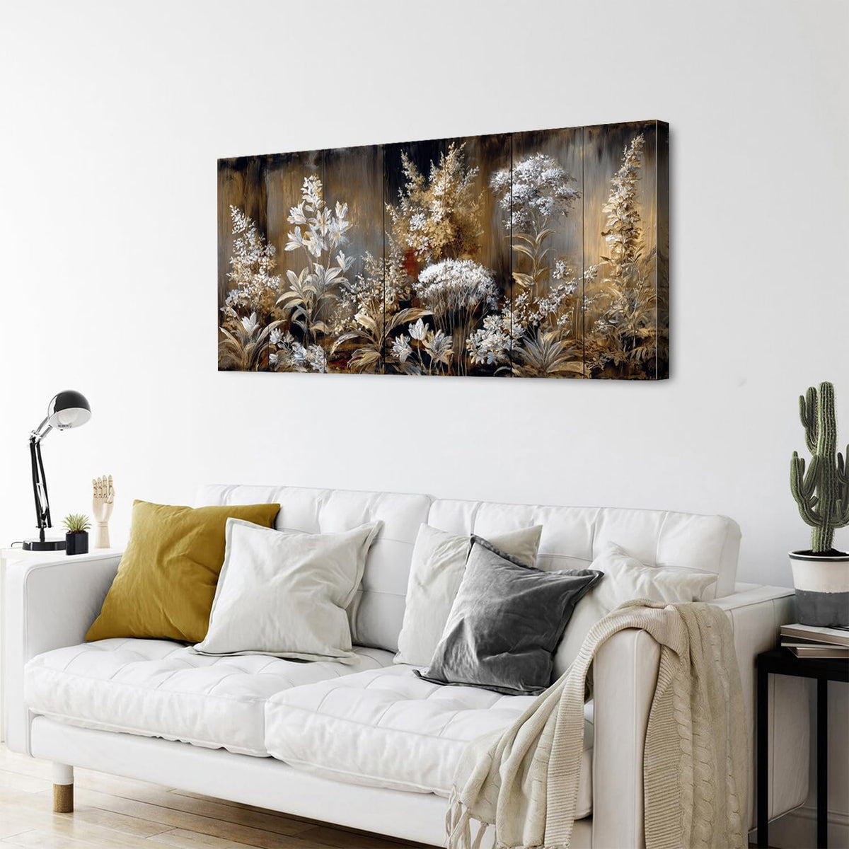 Farmhouse Botanical Floral Wall Art French Living Room Rustic Flower Wall Decor Watercolor Wildflower Canvas Prints Country Botanical Painting Farmhouse Artwork Kitchen Bedroom Decoration 24x48" (48"L x 24"W / White Flower)