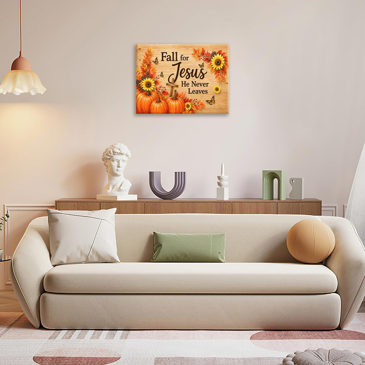 Fall Wall Art Christian Jesus Canvas Wall Decor Pumpkin Pictures Christ Paintings Prints Religious Bible verse Artwork Framed Decorations For Church Prayer Room Bathroom Bedroom Living Room Gifts 24" x 20" (Fall Jesus / 24"L x 20"W)