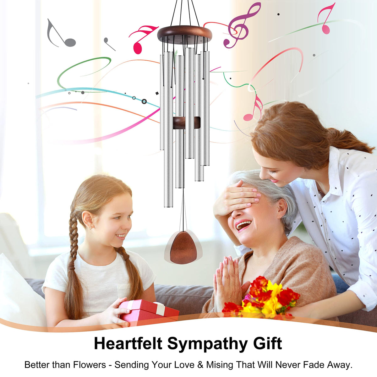 37" Aluminum Wind Chimes for Outside (Silver / Classic 2 Pack 37")