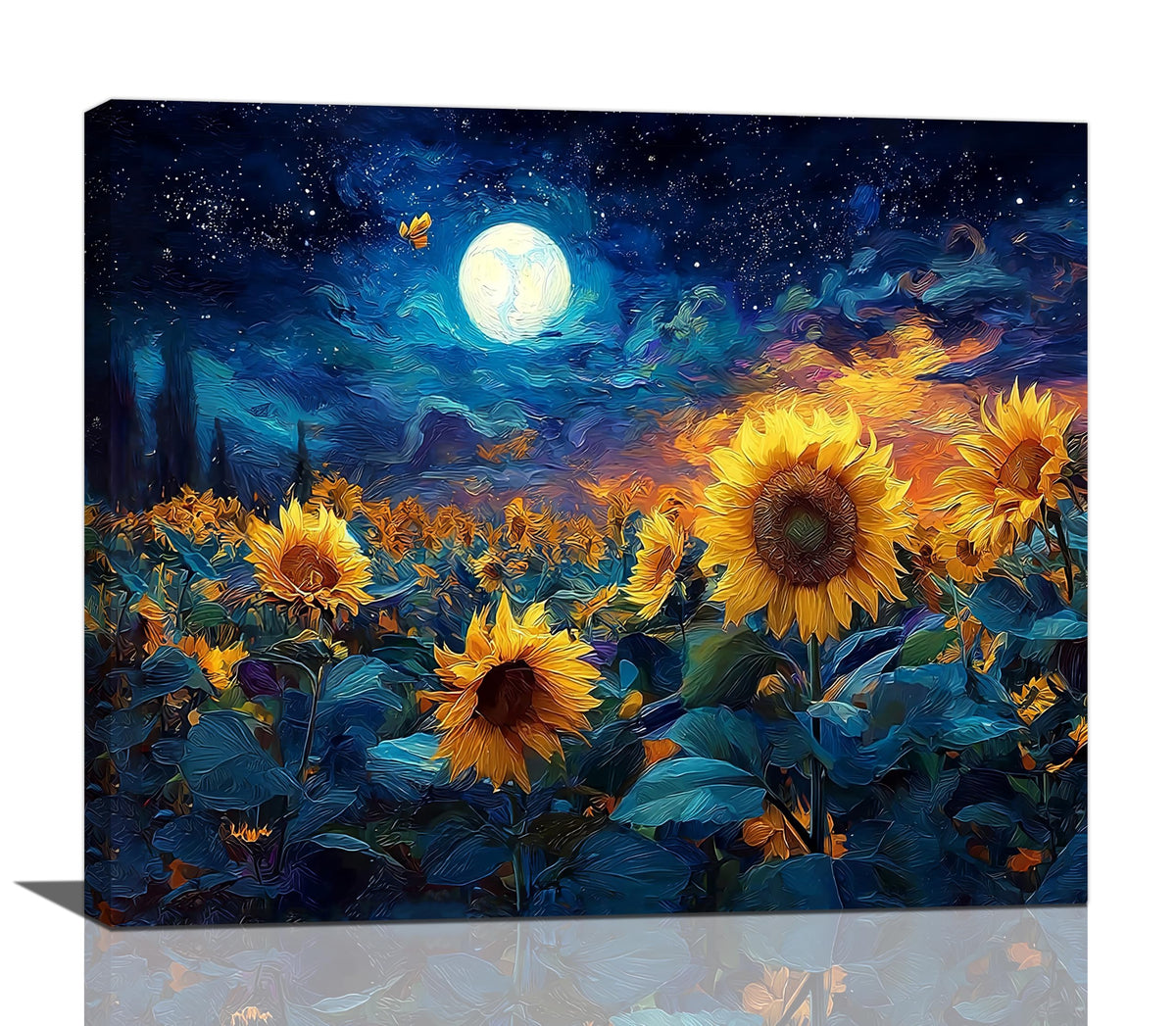 Sunflower Canvas Wall Art Starry Night Pictures Painting Yellow Floral Wall Decor Prints Framed Artwork Decoration for Living Room Bedroom Bathroom Dining Room Office 20"x24" (Sunflower / 24L"×20W")