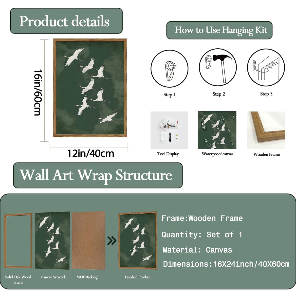 Framed Japanese Flying Cranes Wall Art (White / 16"L x 12"W)