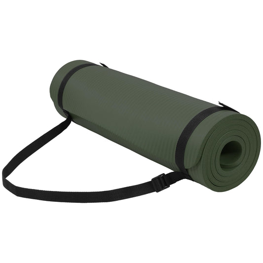 1/2-inch Thick High Density Exercise Yoga Mat with Carrying Strap (Green Jasper)