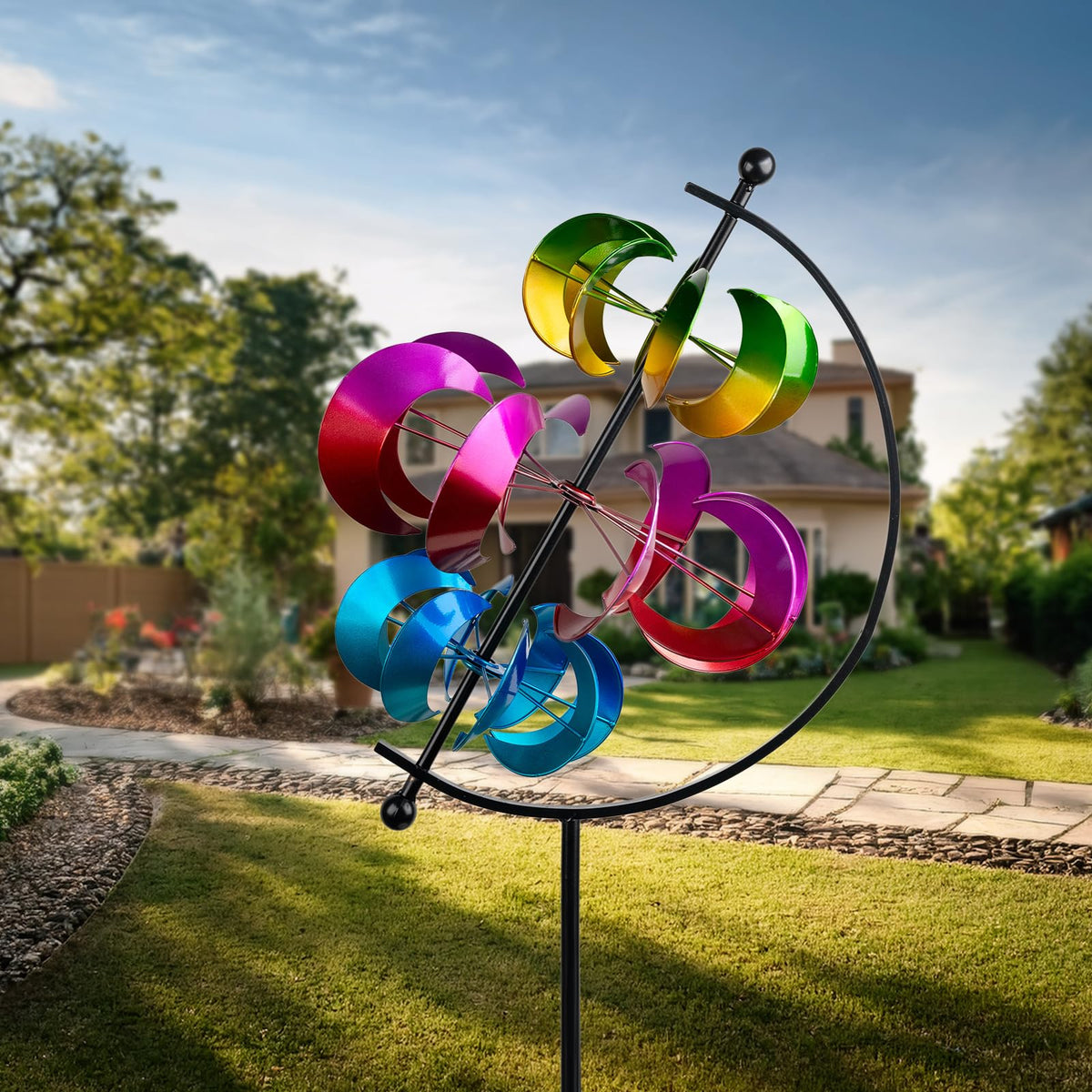 Large Metal Wind Spinner for Garden and Yard (Moons - Pumpkin)