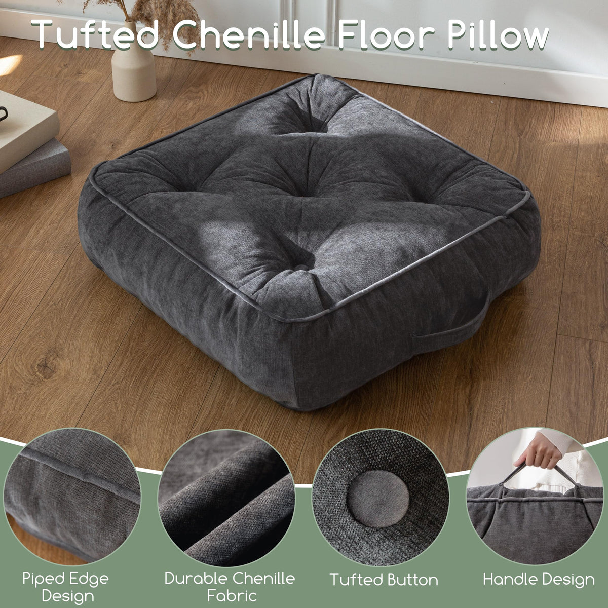 6" Extra Thick Floor Pillow Cushion for Adults (6" Thick(Pack of 2) / Square Dark Grey)