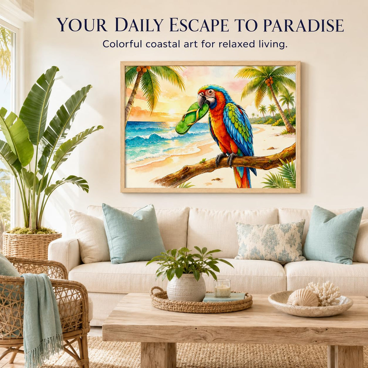Framed Funny Parrot Bathroom Wall Art (Macaw / 24"L x 16"W)