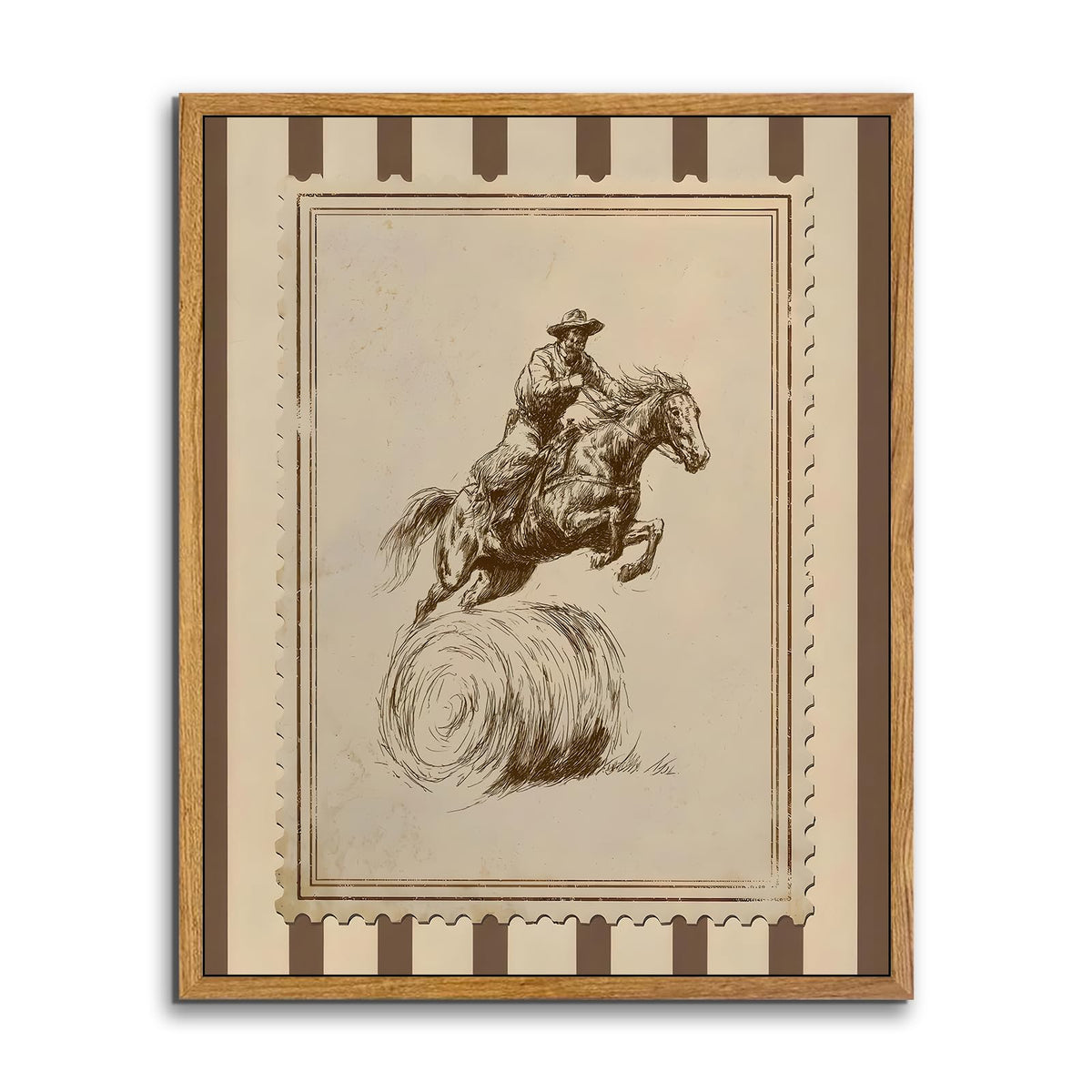Framed Vintage Western Bathroom Wall Art (Cowboy on horseback / 8"L x 10"W)